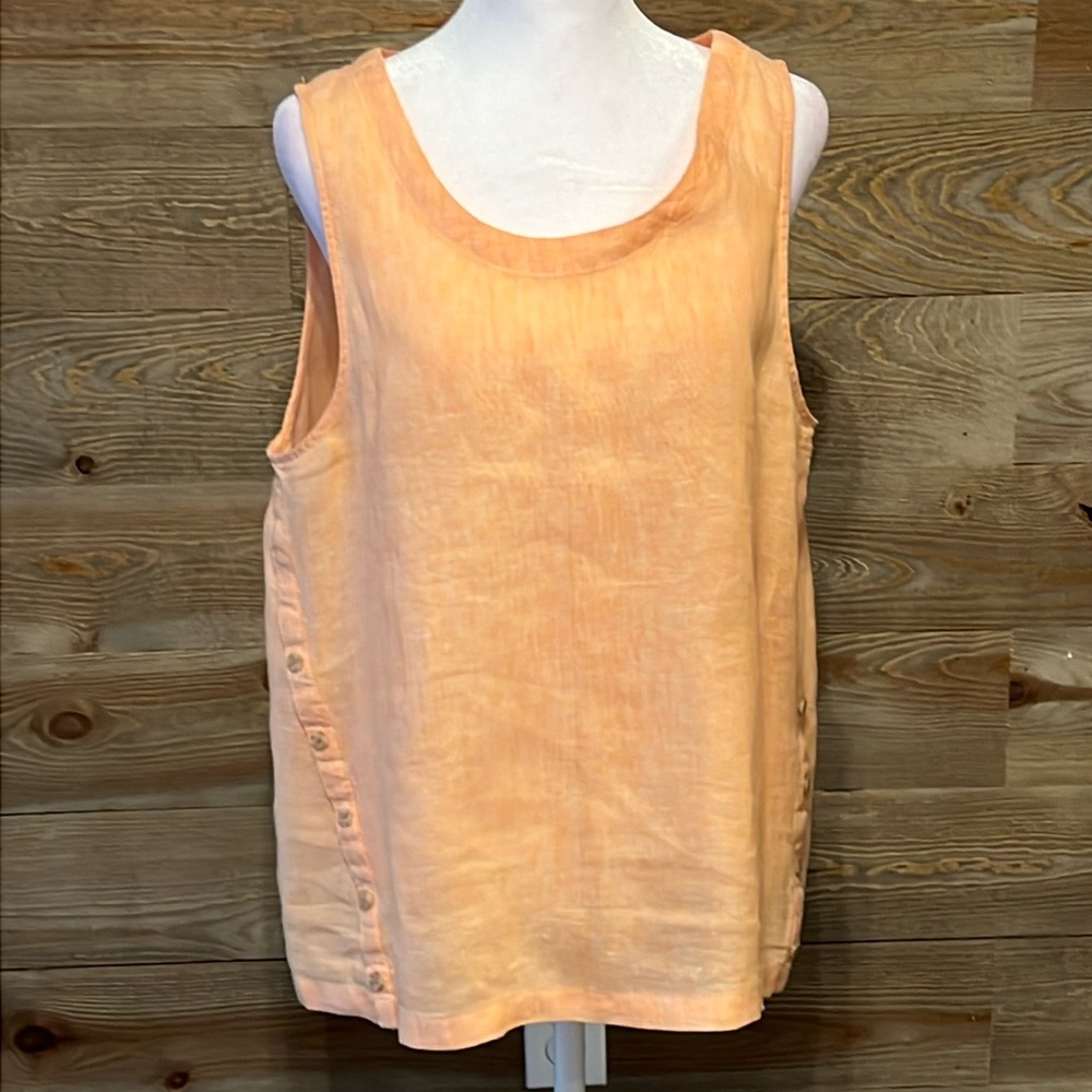 Rachel Roy linen tank with faux button side. Orange sherbet color. Large